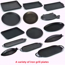 Wholesale Cookware Sets Round Sizzling Plate Fajita Teppanyaki Pan 24cm Black Cast Iron Steak Plate With Wooden Base thumbnail-4