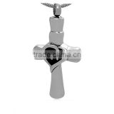 Top Selling 2016 Stainless Steel Crystal Cross Wholesale Metal Silver Memorial Necklace Cremation Urns for Pet Ashes
