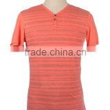 washed top quality 100% cotton stripes print fabric V neck short sleeve T-shirt for men