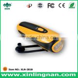 hand winding rechargeable multifunctional dynamo led torch/flashlight with mobile charger,FM Radio ,Alarm