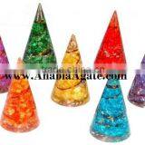 Dyed 7 Chakra Orgone Cone With Copper Wire Wrapped Set thumbnail-1