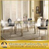 Glass Top Stainless Steel Legs Extendable Dining Table thumbnail-6