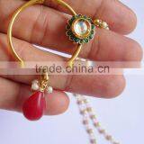 HOOP NATH Press NOSE RING GOLD PLATED KUNDAN RED GREEN thumbnail-2