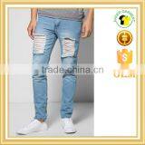 Slim Fit Light Blue Jeans Distressed Denim Jeans With Extreme Knee Rips thumbnail-1