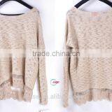 China Supplier Production Lady Viscose Sweater With Lace Trim Hem thumbnail-1