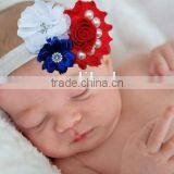 Newest Boutique Frayed Flowers Headband Wholesale, Patriotic Headband Pearl thumbnail-1