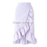 Falbala Hem Midi Wrap Skirt for Girls Hot Summer Ladies Poplin Fashion Skirts thumbnail-6