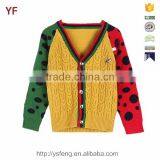 High Quality Contrast Color Cable Knit Boy's V-neck Cardigan Sweater thumbnail-1