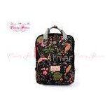 Large Black Birds Flower Print Backpack Vintage Floral Bookbags Waterproof