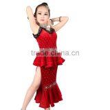 2017 Velvet Girls Child Latin Dance Costumes Black Red Fishtail Dance Dress For Kids thumbnail-3