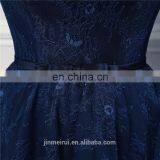 Navy Blue Long Bridesmaid Dresses High Quality Lace Floor Length 3/4 Long Sleeves Sheer Illussion Corset Brides Maid Vestidos De thumbnail-5