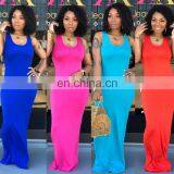 2020 New Arrivals Women Solid Color U-Neck Casual Dresses Ladies Bodycon Long Dresses Women Summer Dresses thumbnail-1