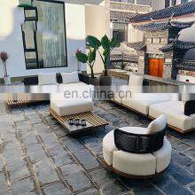 Patio Wood and Cane Teak Sectional Patio Garden Furniture Sofa Set Outdoor thumbnail-3