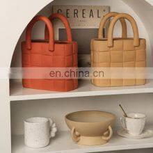 Modern Decorative Handmade Art Nordic Porcelain Ceramic Irregular Flower Vase Bag Shape thumbnail-3