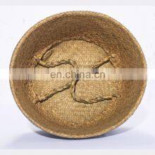 HBK Black Bicolor Handmade Handle Seagrass Belly Basket for Clothes and Toys thumbnail-2