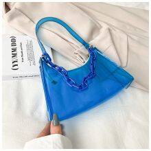 Stylish Transparent Jelly Shoulder Bag for Women, Colorful PVC Underarm Crossbody With Chain Strap, Spring Summer Casual thumbnail-3