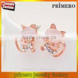New Pure Gold Plate Cute Kitten Sweet Opal Cat Bowknot Stud Earrings thumbnail-1