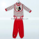 Mickey emb Comfortable fabric cotton casual three piece baby suit for top +pant +bib