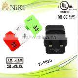 UK Standard 5V 3.4A Universal Dual Usb Wall Charger for Home and Travel Charger thumbnail-1