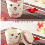 Creative Starbuck Lovely Cartoon Pig and Smile Face China Bone Ceramic Lovers Coffee Mug With Hat Lid Handle thumbnail-2