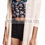 Hot toys 2016 spring women long sleeve european thin cardigan coat buttonless cotton bamboo plain white knitted sweater