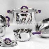 9pcs Qualified Best Price Cookware Set With Purple Silicone Handle Impacting Bonding thumbnail-1