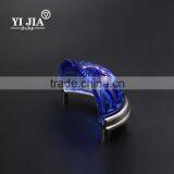 Light Blue Half Round Brushed Satin Nickel Glass Knob thumbnail-4