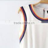 White Snoopy Print Pleated Belt Sleeveless Chiffon Dress thumbnail-3