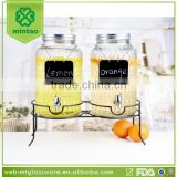 Double glass juice dispenser with metal stand,dispenser with black board