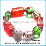 Handmade Christmas Stretch Bracelet With Snowman Handpainted Glass Bead Bracelets