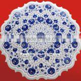 Round White Marble Inlay Dining Table Top thumbnail-1