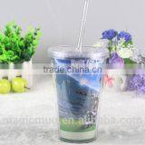 Double Wall Plastic Mug Insert Paper With Straw thumbnail-1