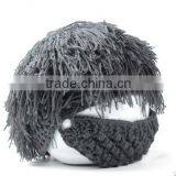 Men Barbarian Knit Crochet Hat Mad Scientist Wig Mustache Cap Beard Hat thumbnail-1