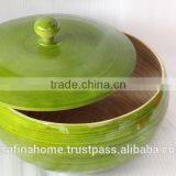 Round Colored Lacquer Bamboo Salad Bowl With Lid thumbnail-1