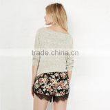 HAODUOYI Women Black Rose Print Lace Contrast Shorts thumbnail-3