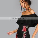 Maxnegio Hot Sale Embroidery Flower off Shoulder Stylish Casual Dresses thumbnail-5