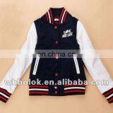 Latest style lady varsity jacket melton wool PU leather sleeves baseball jacket