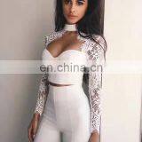 Fashion Women Clothing Sexy Two Piece Jumpsuit Ladies Lace Crop Top With Pants thumbnail-3
