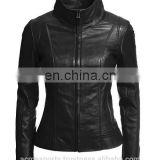 OEM wholesale clothing short red leather moto jacket for women