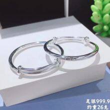 S999 Foot Silver Bracelet Women Solid Smooth Silver Bracelet Push Pull Silver Bracelet Young Girl Friend Mother Birthday Present. thumbnail-3