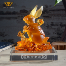 Chinese Horoscope Zodiac Fengshui Lucky Home Office Decor Gift Glass Crystal Rabbit thumbnail-3