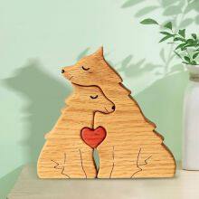 Wood Carved Wolf King Warm Family Jigsaw Puzzle Set thumbnail-3