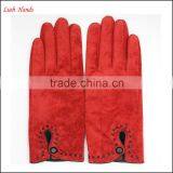 Basic and Classic Ladies Red Sheep Suede Gloves With Black Button thumbnail-3