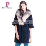 Autumn and Winter Length Seven Points Women Coat With Silver Fox Fur Collar Cashmere Overcoat thumbnail-4
