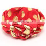 Cotton Fabric Golden Polka-dots Bow Headbands - Foil Gold Wide Elastic Knitted Headwraps thumbnail-1