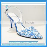 Blue printing sandals pointy toe sandals women high heel sandals