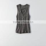 Fashion Lace up Front Crop Top White Racer Style Crop Top thumbnail-1