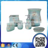 classic 6-piece blue with painting flowers polyresin bathroom accessory set