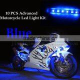 10pc Aura 3-into-1 Motorcycle LED Light Kit | Multi-Color Accent Glow Neon Strips W/Switch for Sport-Street