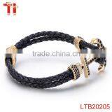 Anchor Bracelet Genuine Leather Bracelet x Power Bracelet With Black Zircon Stone thumbnail-2